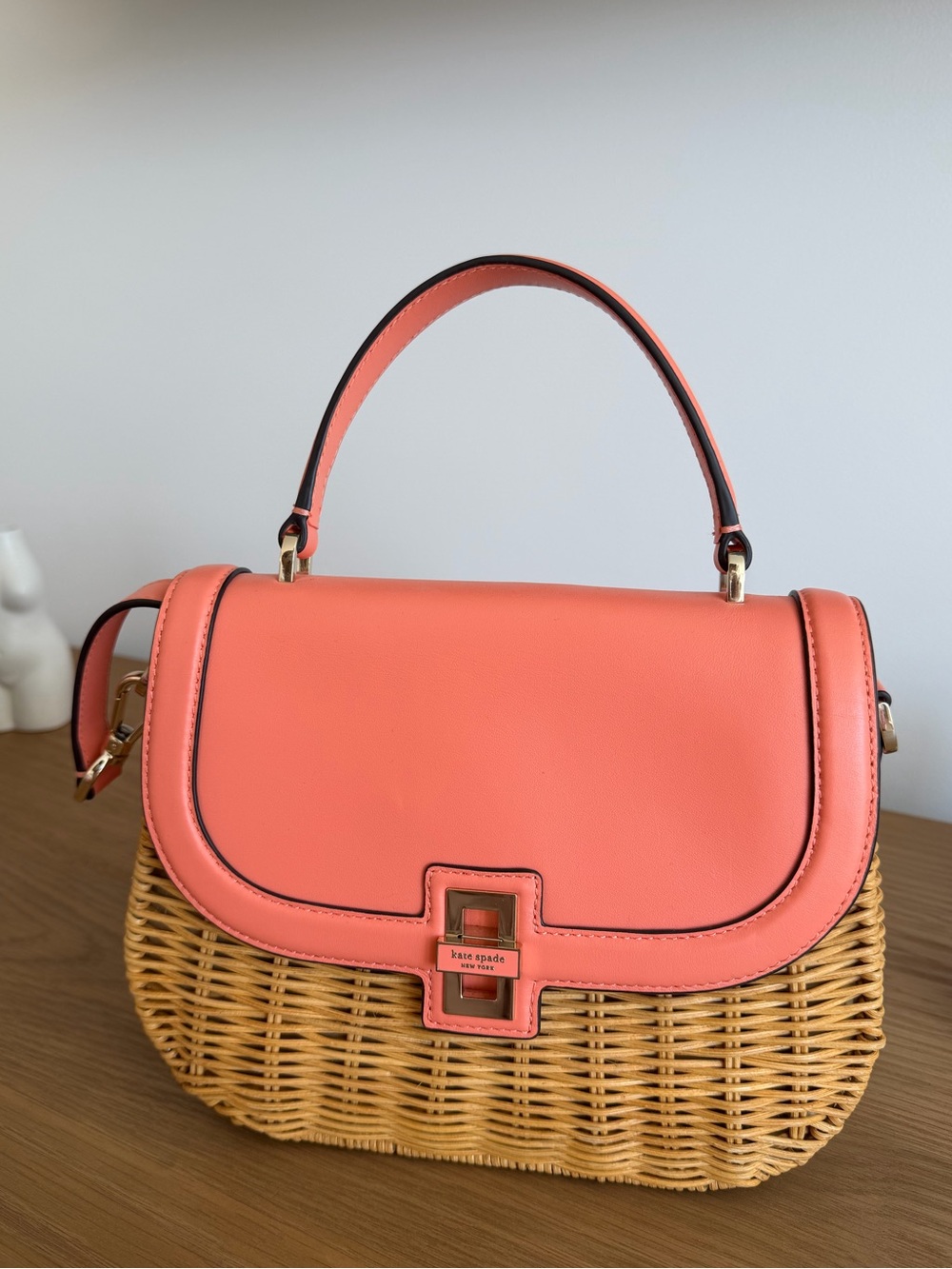 kate spade Coral Leather & Wicker Top-Handle Satchel